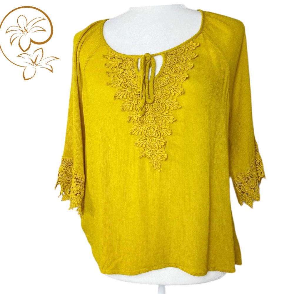 NAIF Yellow Mustard Boho 3/4 Sleeve Blouse PM